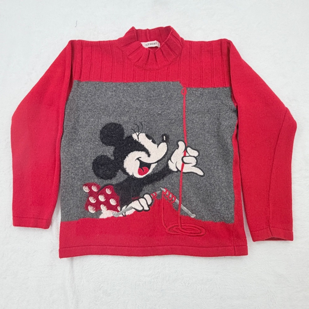 Iceberg Disney Mickey Mouse Sweater Mens XS Red Excellent Wool Cashmere Italy